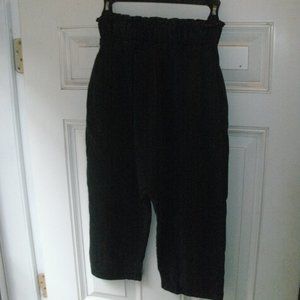 Zara Black Knit Cotton Drop Crotch Pull-on Cropped Harem Pants with Pockets S